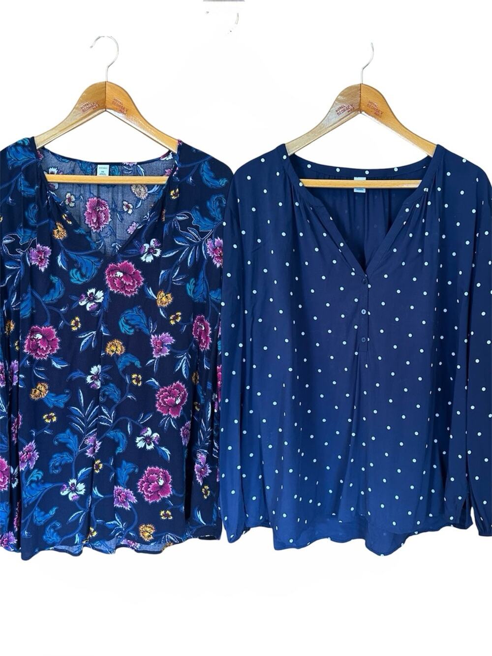 2 Old Navy Split Neck Long Sleeved Blouses polka Dots Floral XXL